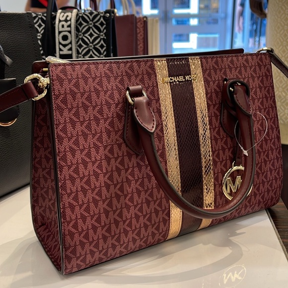 Michael Kors Sheila Medium Signature Logo and Metallic Satchel Crossbody Center - Picture 2 of 16